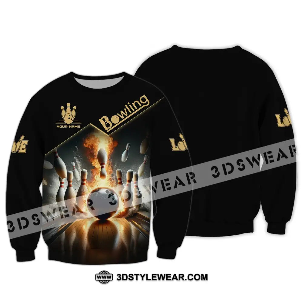 Unisex Shirt - Custom Name Boxing Fire Bowling Ball For Lover Long Sleeve / S T-Shirt