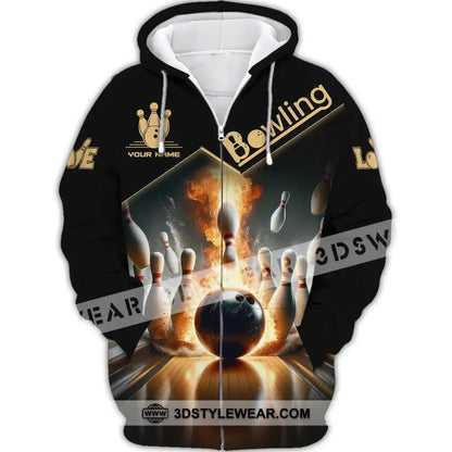 Unisex Shirt - Custom Name Boxing Fire Bowling Ball For Lover Zipper Hoodie / S T-Shirt
