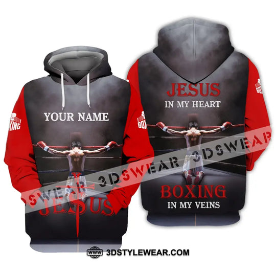 Unisex Shirt - Custom Name Boxing Shirt - Gift For Boxing Lover, Jeus In My Heart Boxing In My Veins style option 3