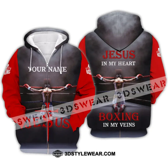 Unisex Shirt - Custom Name Boxing Shirt - Gift For Boxing Lover, Jeus In My Heart Boxing In My Veins style option 4