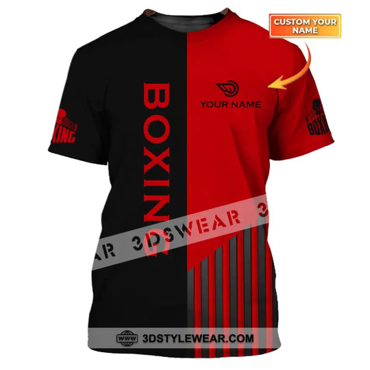 Unisex Shirt - Custom Name Boxing Shirt - Gift For Boxing Player, Black And Red Boxing 3D Shirt style option 1
