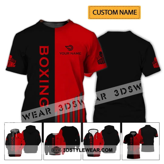 Unisex Shirt - Custom Name Boxing Shirt - Gift For Boxing Player, Black And Red Boxing 3D Shirt style option 2