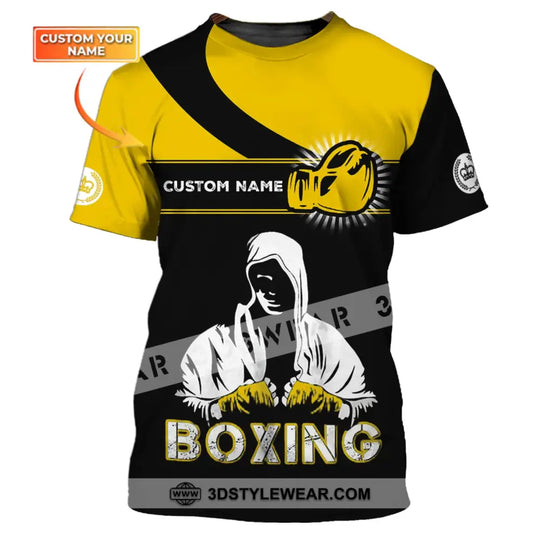 Unisex Shirt - Custom Name Boxing Shirt - Gift For Boxing Player, Black And Yellow Boxing Shirt style option 1