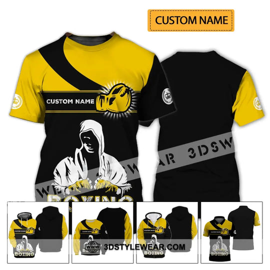 Unisex Shirt - Custom Name Boxing Shirt - Gift For Boxing Player, Black And Yellow Boxing Shirt style option 2