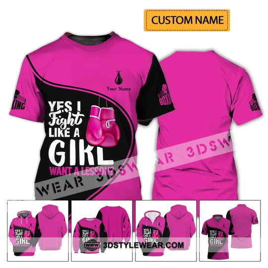 Unisex Shirt - Custom Name Boxing Shirt - Gift For Boxing Player, I Fight Like A Girl Want A Lesson style option 2