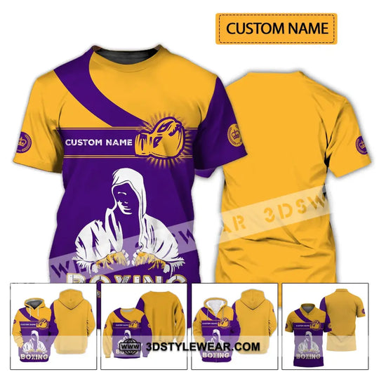 Unisex Shirt - Custom Name Boxing Shirt - Gift For Boxing Player, Purple And Yellow Boxing Shirt style option 2