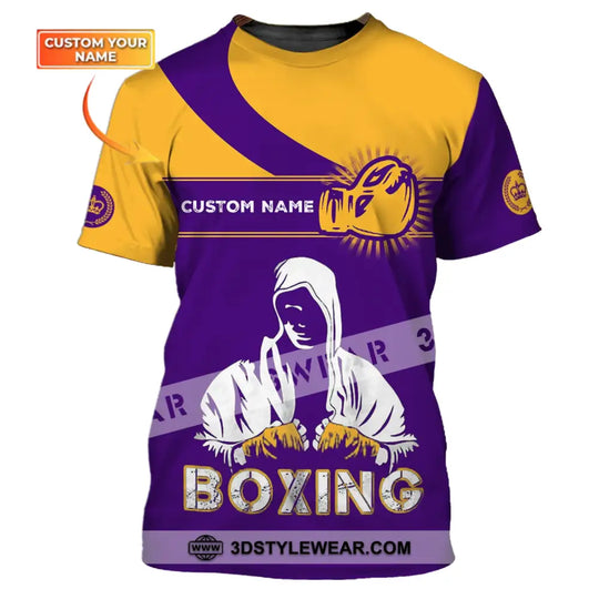 Unisex Shirt - Custom Name Boxing Shirt - Gift For Boxing Player, Purple And Yellow Boxing Shirt style option 1