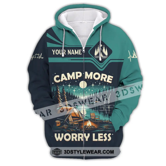 Unisex Shirt, Custom Name Camping Shirt, Camp More Worry Less, Camping Hoodie style option 2