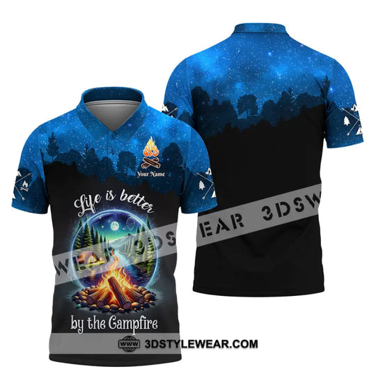 Unisex Shirt, Custom Name Camping Shirt, Camping Polo Long Sleeve, Campfire T-Shirt style option 4