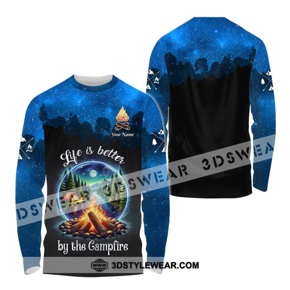 Unisex Shirt Custom Name Camping Polo Long Sleeve Campfire T-Shirt / S T-Shirt