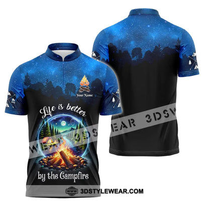 Unisex Shirt Custom Name Camping Polo Long Sleeve Campfire T-Shirt Zipper / S T-Shirt