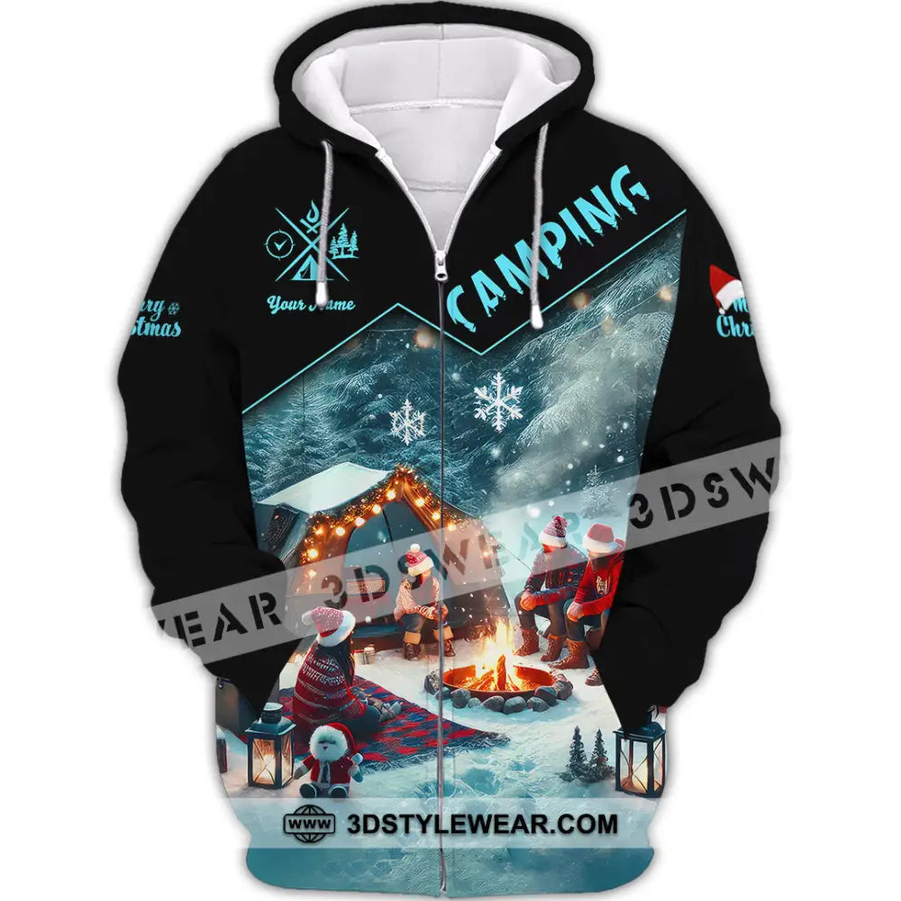 Unisex Shirt Custom Name Christmas Camping Polo Long Sleeve Love T-Shirt Zipper Hoodie / S T-Shirt