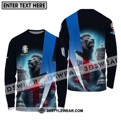 Unisex Shirt - Custom Name Cup And Lion England Euro 2024 Team Long Sleeve / S T-Shirt