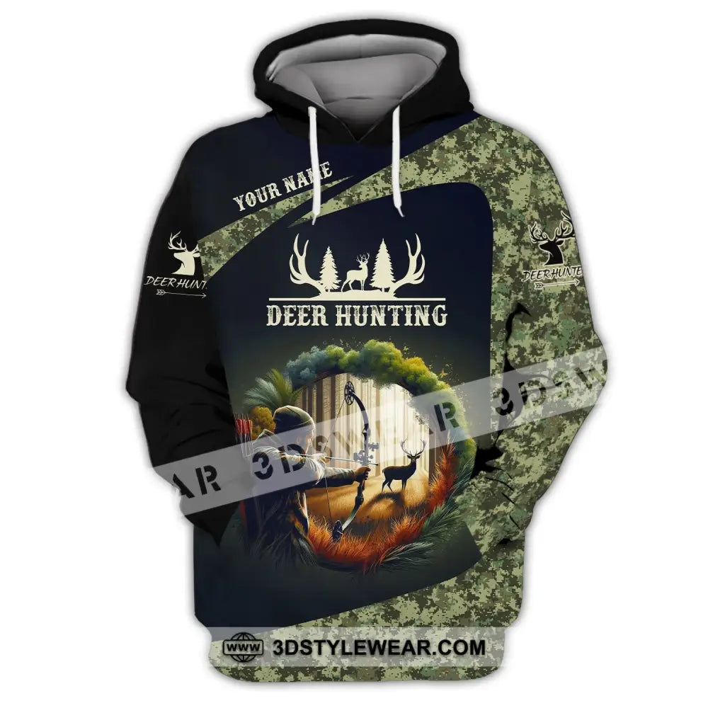 Unisex Shirt Custom Name Deer Hunter Hunting Polo Long Sleeve Animal T-Shirt Hoodie / S