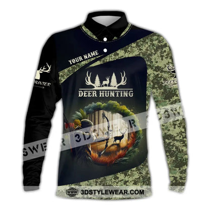 Unisex Shirt Custom Name Deer Hunter Hunting Polo Long Sleeve Animal T-Shirt / S