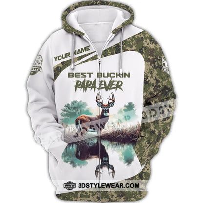 Unisex Shirt Custom Name Deer Hunter Hunting Polo Long Sleeve Animal T-Shirt Zipper Hoodie / S