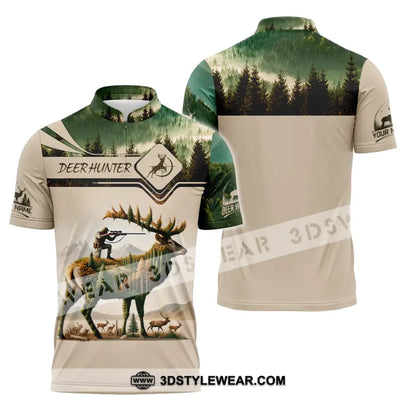 Unisex Shirt Custom Name Deer Hunter Hunting Polo Long Sleeve Animal T-Shirt Zipper / S T-Shirt