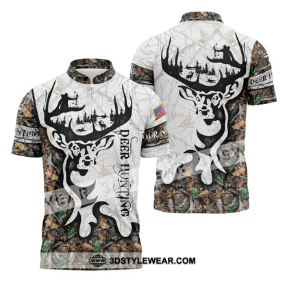 Unisex Shirt - Custom Name Deer Hunting Zipper Polo / S T-Shirt