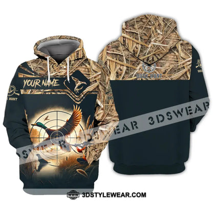 Unisex Shirt Custom Name Duck Hunter Hunting Polo Long Sleeve Animal T-Shirt Hoodie / S T-Shirt