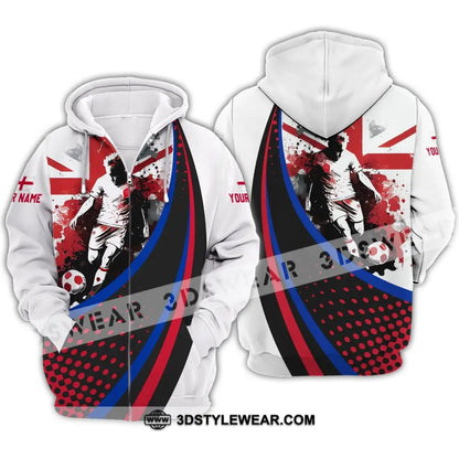 Unisex Shirt - Custom Name England National Team Red And White Color Zipper Hoodie / S T-Shirt