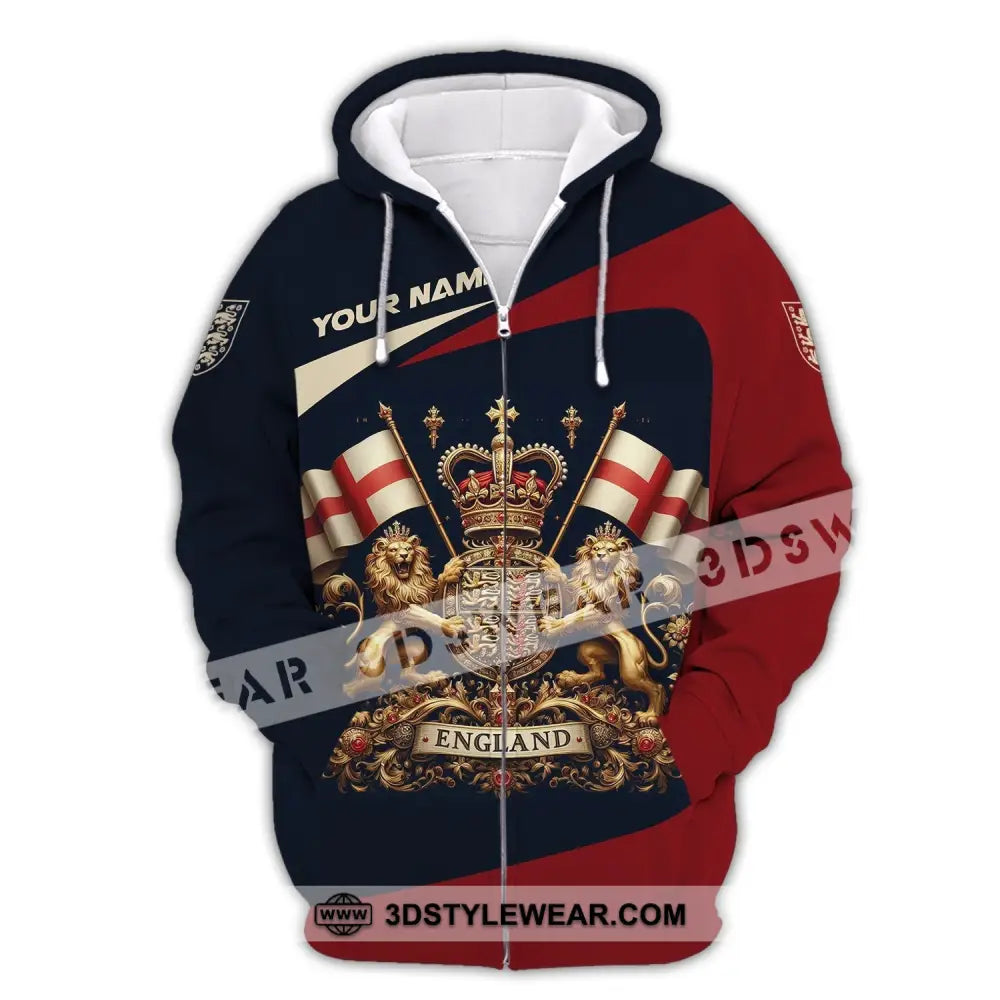 Unisex Shirt Custom Name England T-Shirt Lover Gift Zipper Hoodie / S
