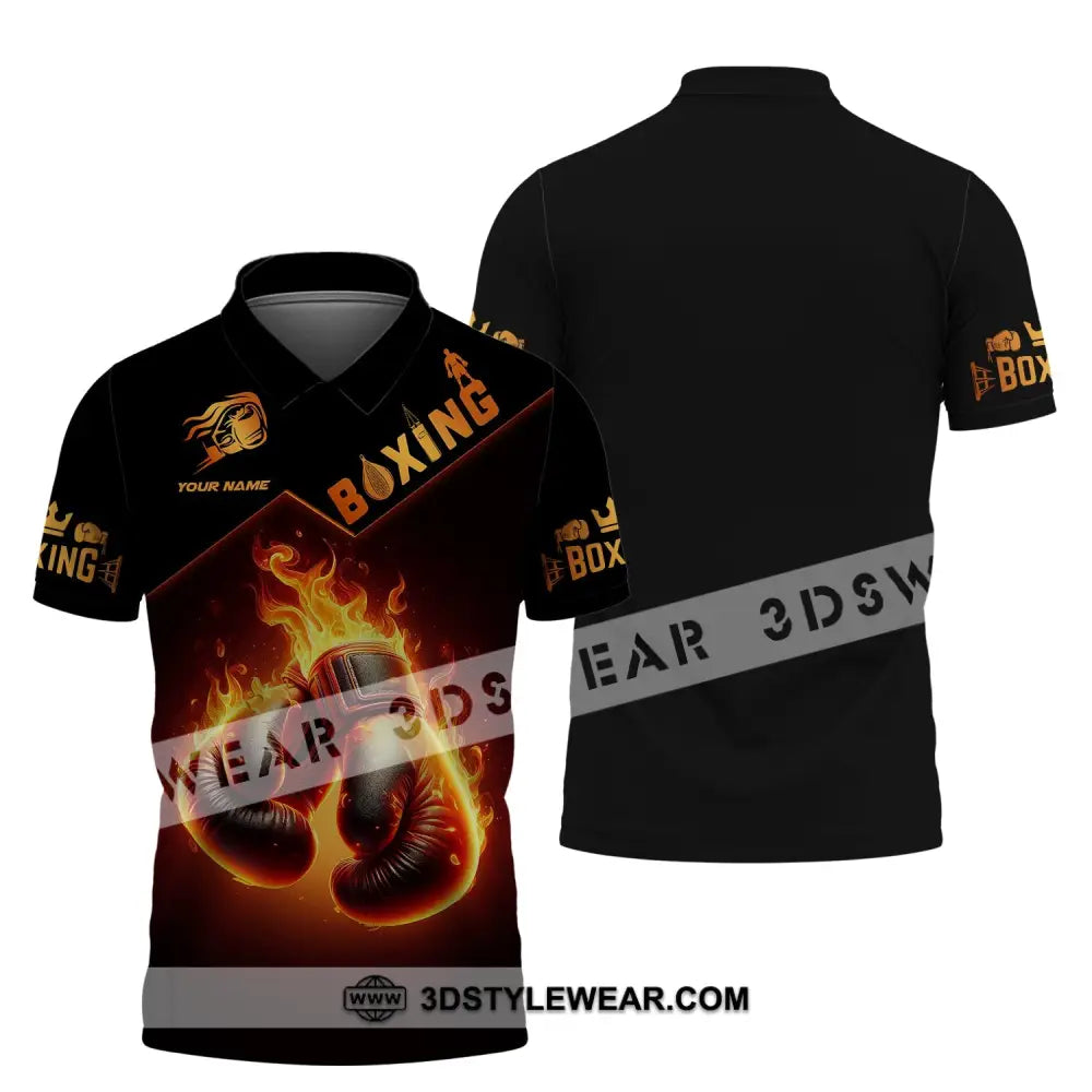 Unisex Shirt - Custom Name Fire Boxing Gloves Polo / S T-Shirt