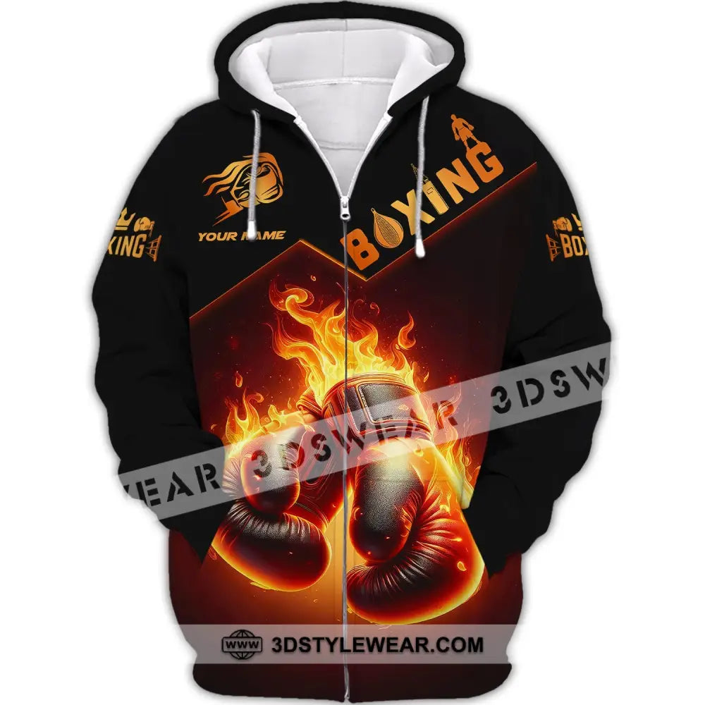 Unisex Shirt - Custom Name Fire Boxing Gloves Zipper Hoodie / S T-Shirt