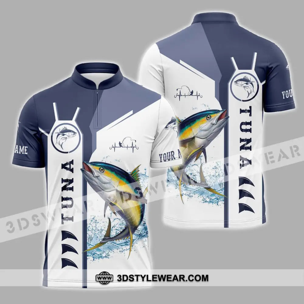 Unisex Shirt - Custom Name Fishing Tuna Zipper Polo / S T-Shirt