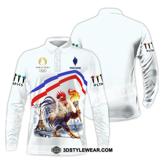 Unisex Shirt, Custom Name France Olympic Shirt, 2024 France Olympic Long Sleeve Polo Shirt style option 2