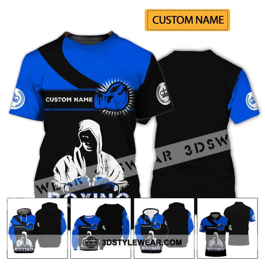 Unisex Shirt - Custom Name Shirt - Gift For Boxing Lover, Royal Blue And Black Shirt style option 2