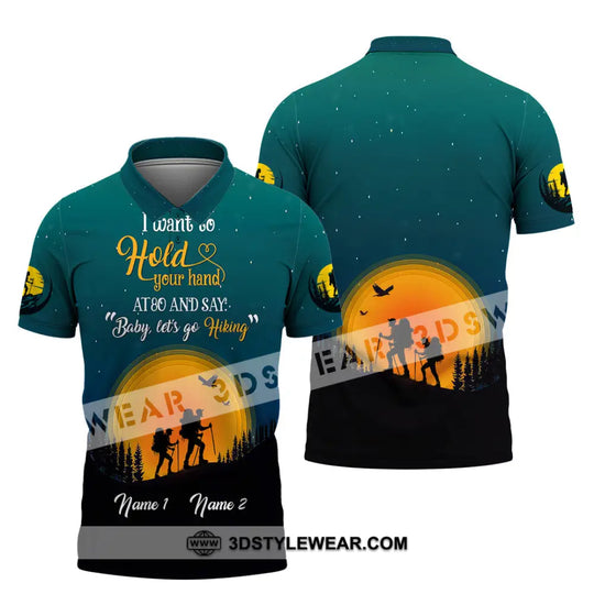 Unisex Shirt, Custom Name Hiking Shirt, Couple Hiking Apparel, Hiking Polo Shirt Hoodie Long Sleeve style option 4