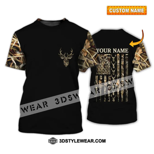 Unisex Shirt - Custom Name Hunting Deer Camo American Flag T-Shirt