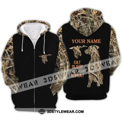 Unisex Shirt - Custom Name Hunting Duck Waterfowl Camo Bird Dog Hunter Zipper Hoodie / S T-Shirt