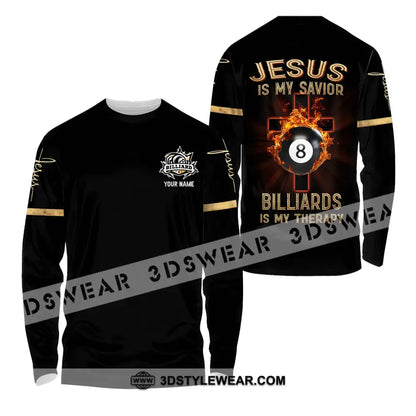 Unisex Shirt - Custom Name Jesus Billiards Long Sleeve / S T-Shirt