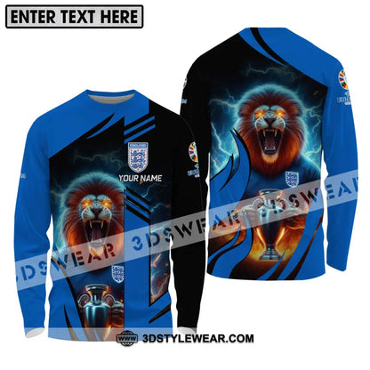 Unisex Shirt - Custom Name Lion And Cup England Euro 2024 Team Long Sleeve / S T-Shirt