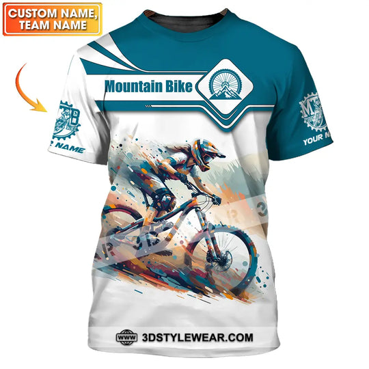 Unisex Shirt - Custom Name Mountain Bike Sport Shirt, Blue And White Biker style option 1