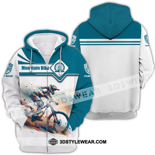 Unisex Shirt - Custom Name Mountain Bike Sport Shirt, Blue And White Biker style option 4