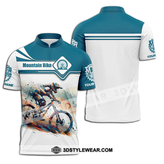 Unisex Shirt - Custom Name Mountain Bike Sport Shirt, Blue And White Biker style option 2