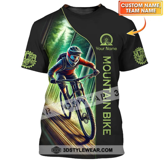 Unisex Shirt - Custom Name Mountain Bike Sport Shirt, Forest And Black Biker style option 1