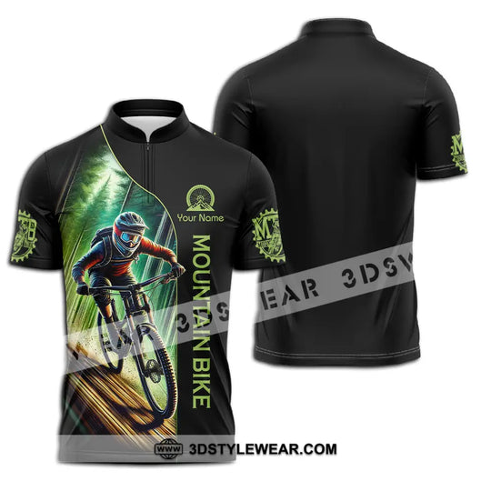 Unisex Shirt - Custom Name Mountain Bike Sport Shirt, Forest And Black Biker style option 2