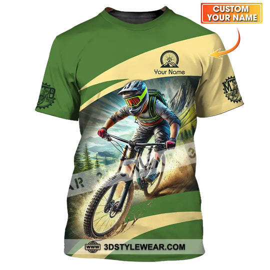 Unisex Shirt - Custom Name Mountain Bike Sport Shirt, Green Biker style option 1