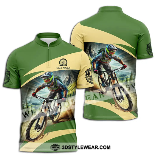 Unisex Shirt - Custom Name Mountain Bike Sport Shirt, Green Biker style option 2