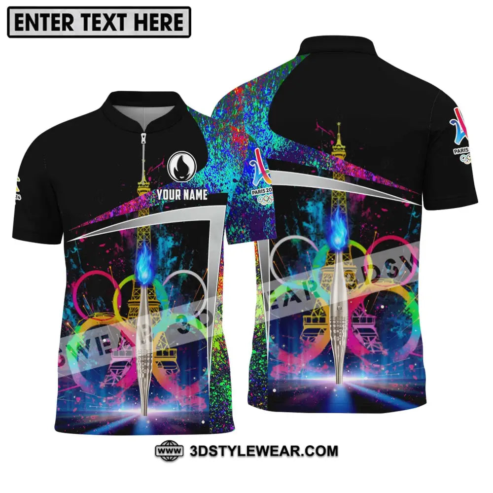 Unisex Shirt - Custom Name Olympic Paris 2024 Night Light Zipper Polo / S T-Shirt