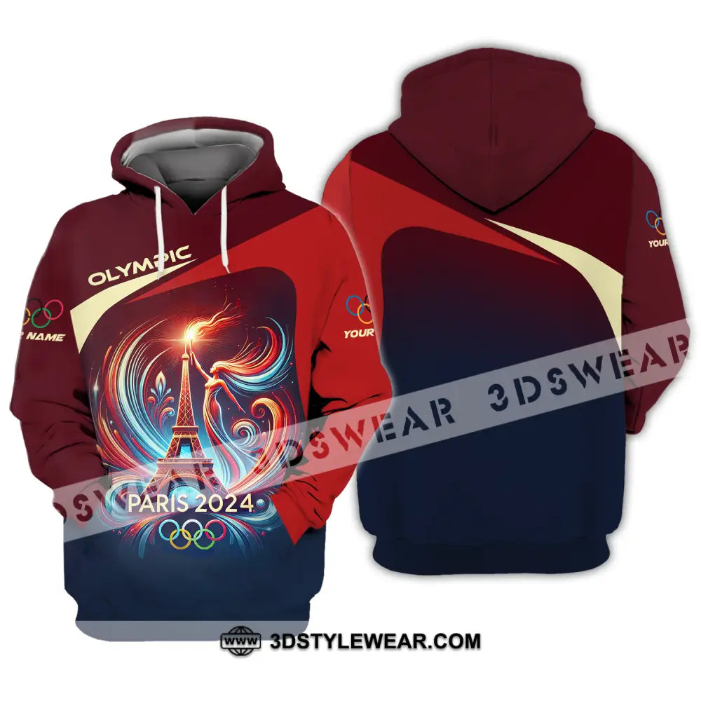Unisex Shirt - Custom Name Olympic Paris 2024 Tour Eiffel Hoodie / S T-Shirt