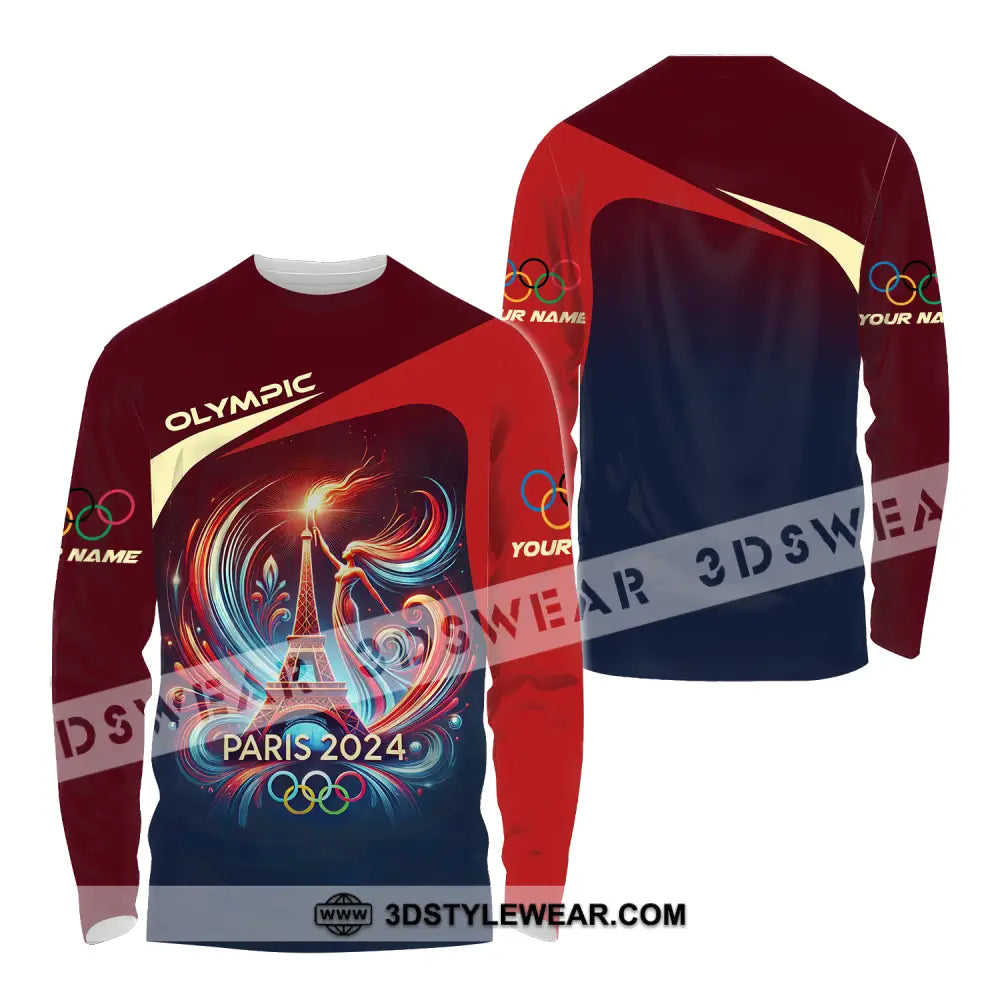 Unisex Shirt - Custom Name Olympic Paris 2024 Tour Eiffel Long Sleeve / S T-Shirt