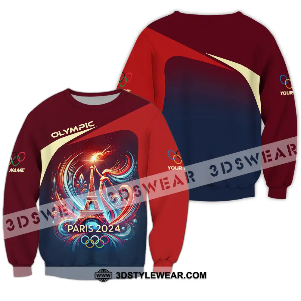 Unisex Shirt - Custom Name Olympic Paris 2024 Tour Eiffel Long Sleeve / S T-Shirt