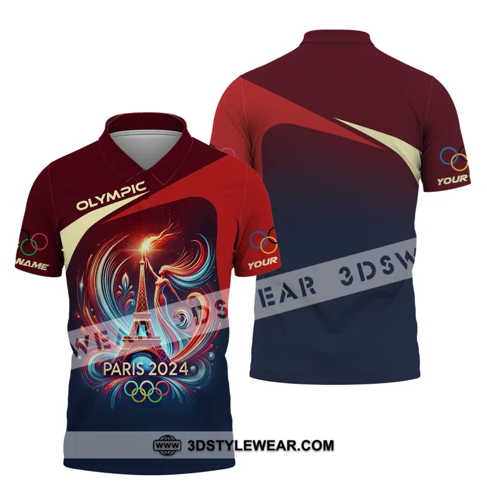 Unisex Shirt - Custom Name Olympic Paris 2024 Tour Eiffel Polo / S T-Shirt