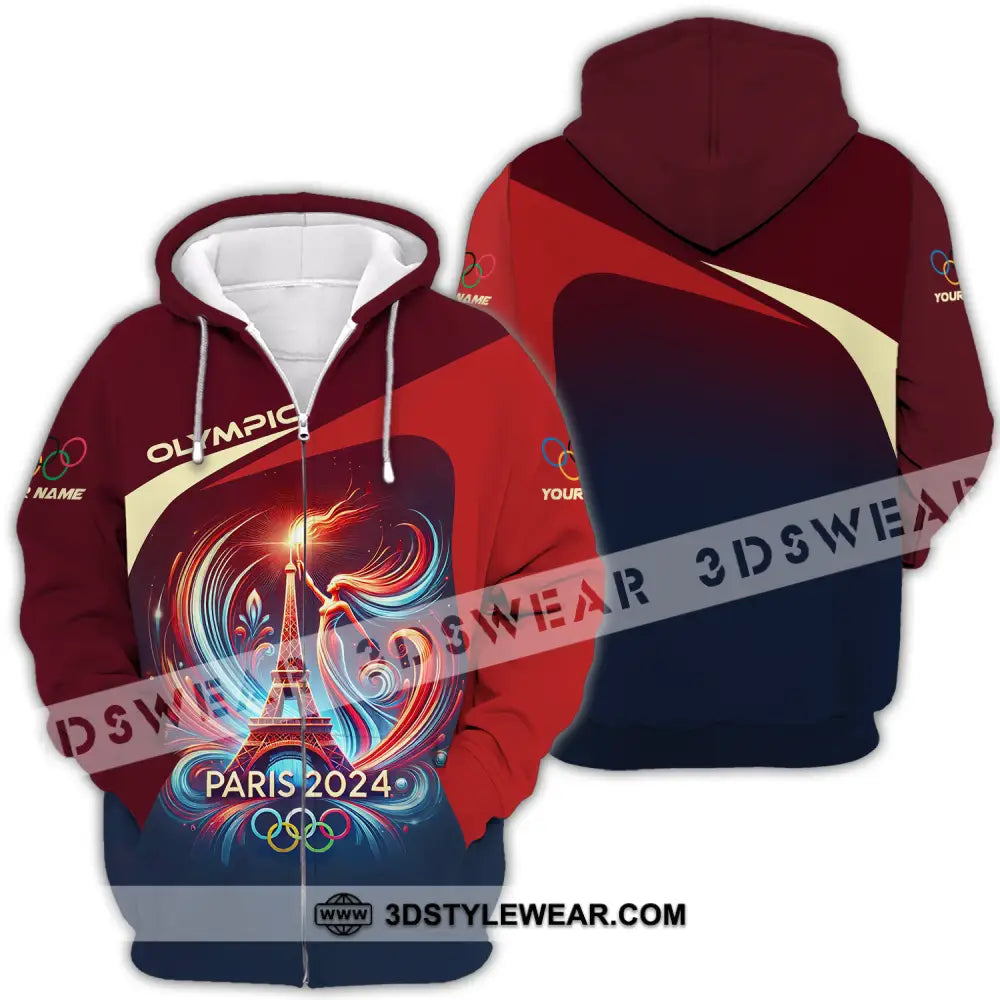 Unisex Shirt - Custom Name Olympic Paris 2024 Tour Eiffel Zipper Hoodie / S T-Shirt