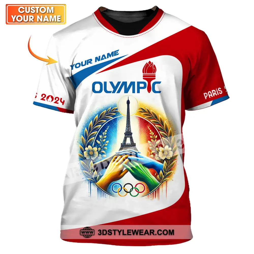 Unisex Shirt - Custom Name Olympic Paris 2024 White Red T-Shirt