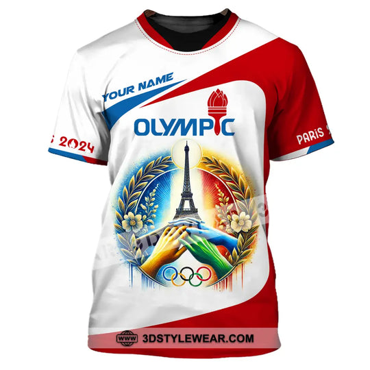 Unisex Shirt - Custom Name Olympic Shirt, Olympic Paris 2024 White Red style option 2